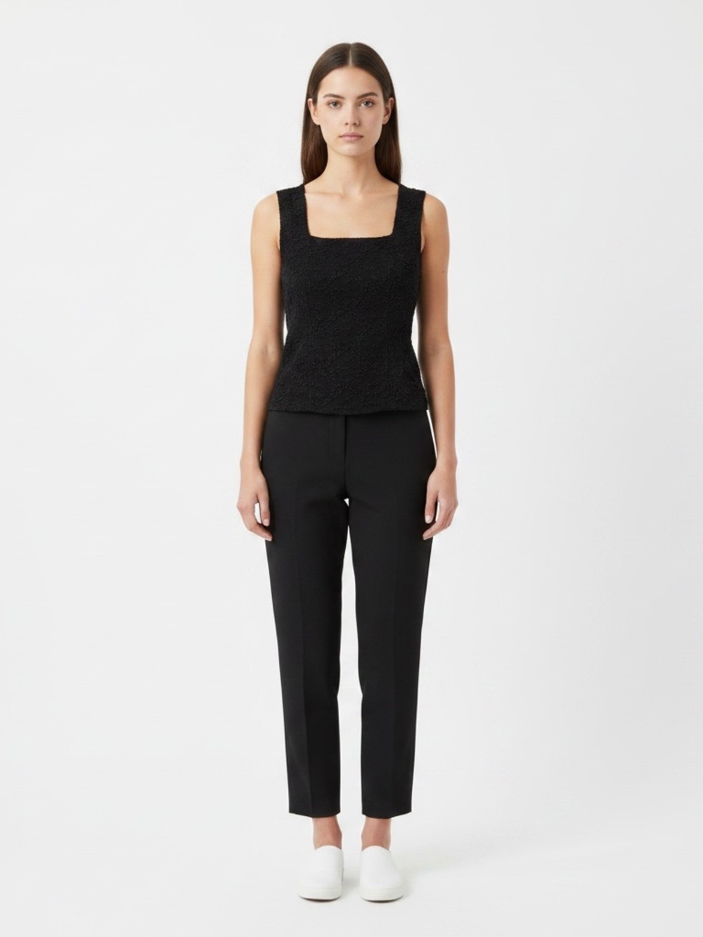 Dressbarn | Black textured square neck wide straps sleeveless blouse tank top L
